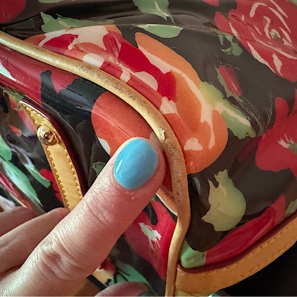 Dooney & Bourke Rose Garden Bloom Black Red PVC Shopping Tote Bag Vintage - Picture 11 of 13